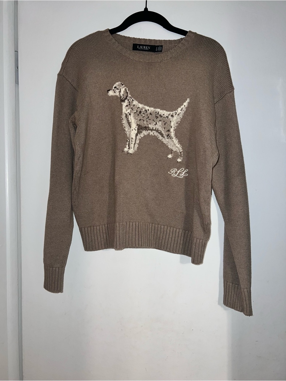 Polo by Ralph Lauren Taupe Dog Intarsia Crewneck Sweater - Picture 5 of 5